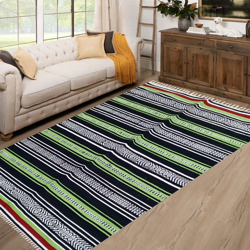 Horizontal Cotton Rug - Dominos Green (3ft x6ft)