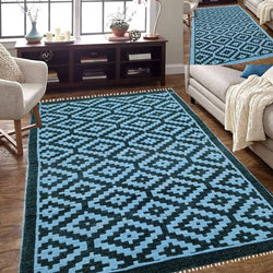 Diamond Style Rug - Bottle Green & Ferozi 4 ft' x 6 ft'