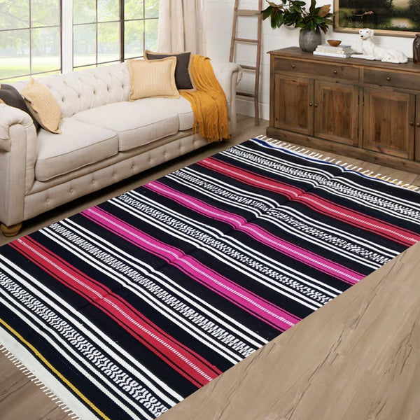 Horizontal Cotton Rug - Dominos Pink (3ft x6ft)