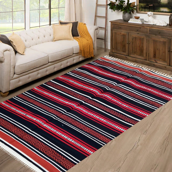 Horizontal Cotton Rug - Dominos Red (3ft x6ft)