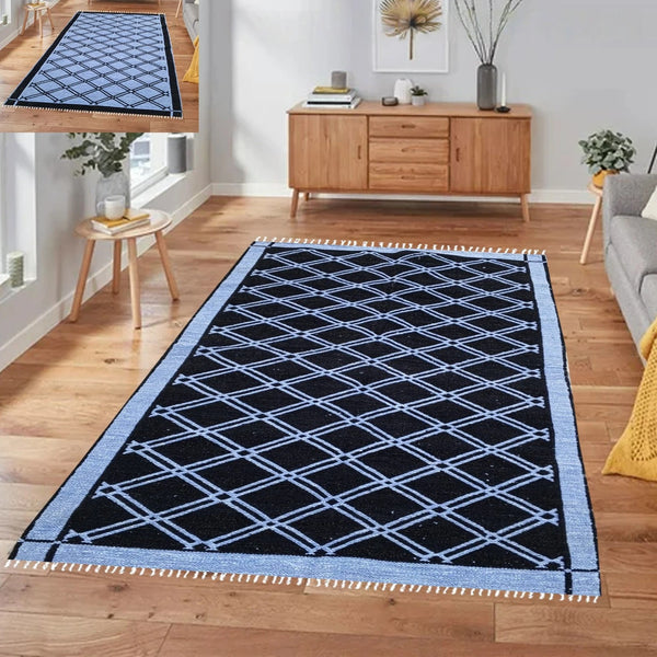 Rhombus Style Rug - Black & Sky Blue (4 ft' x 6 ft')