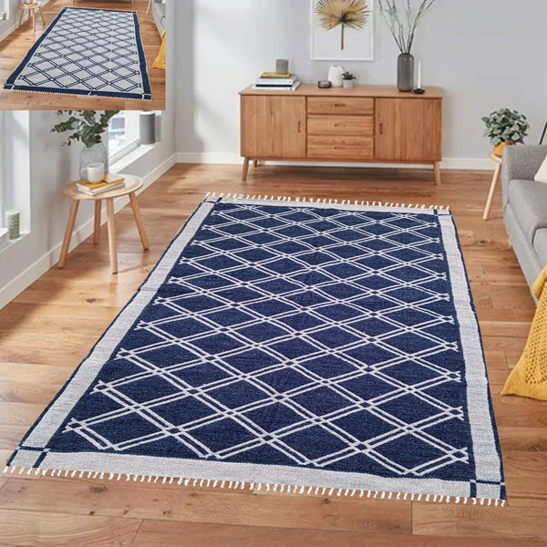 Rhombus Style Rug - Navy & Light Grey (4 ft' x 6 ft')