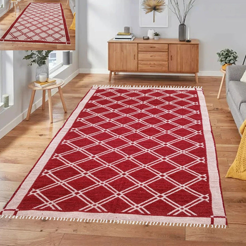 Rhombus Style Rug - Maroon & Peach (4 ft' x 6 ft')