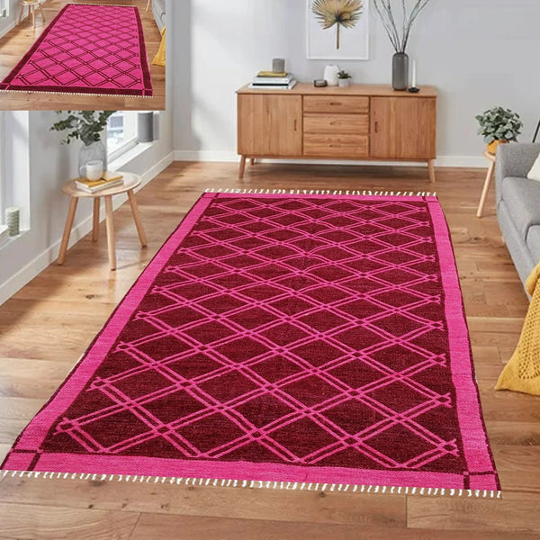 Rhombus Style Rug - S.Pink & Maroon (4 ft' x 6 ft')