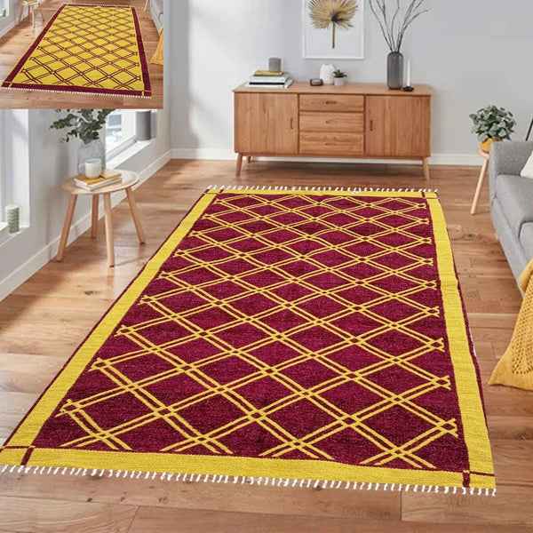 Rhombus Style Rug - Yellow & Plum (4 ft' x 6 ft')