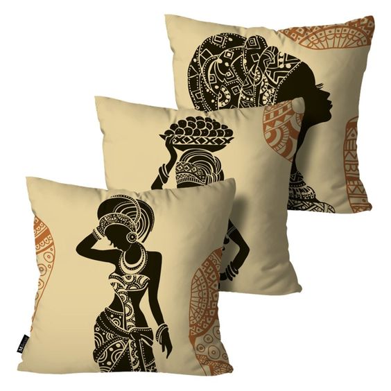 African Cushion Covers Beige Pack of 3