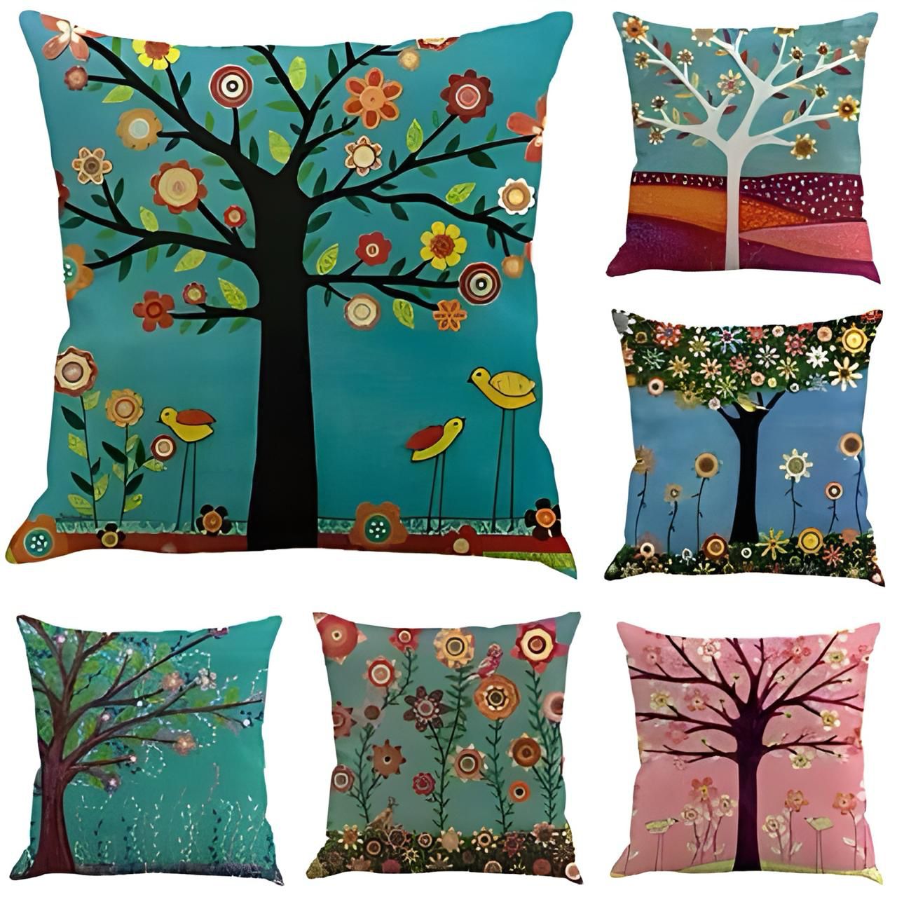 Vintage Flower Tree Cushion Cover Pack of 6