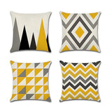 Yellow Grey Geometric Cushion Cover Pack 4