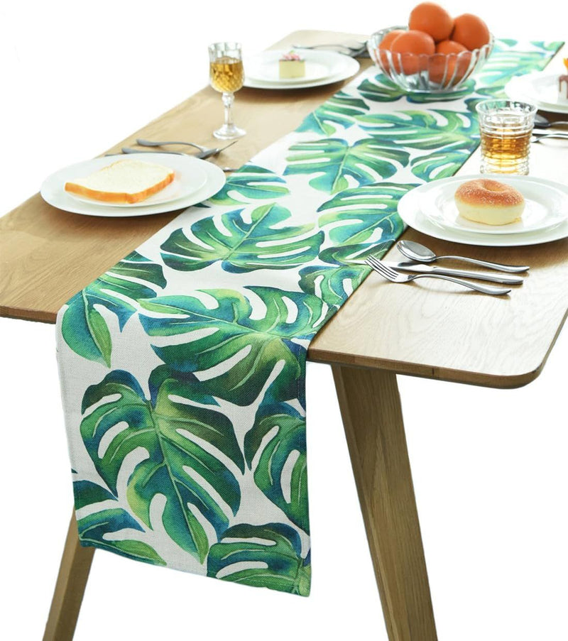 Monstera Leaf Green Plant Table Runner