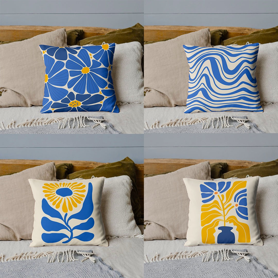 Beige Denim Bold Cushion Covers Pack of 4