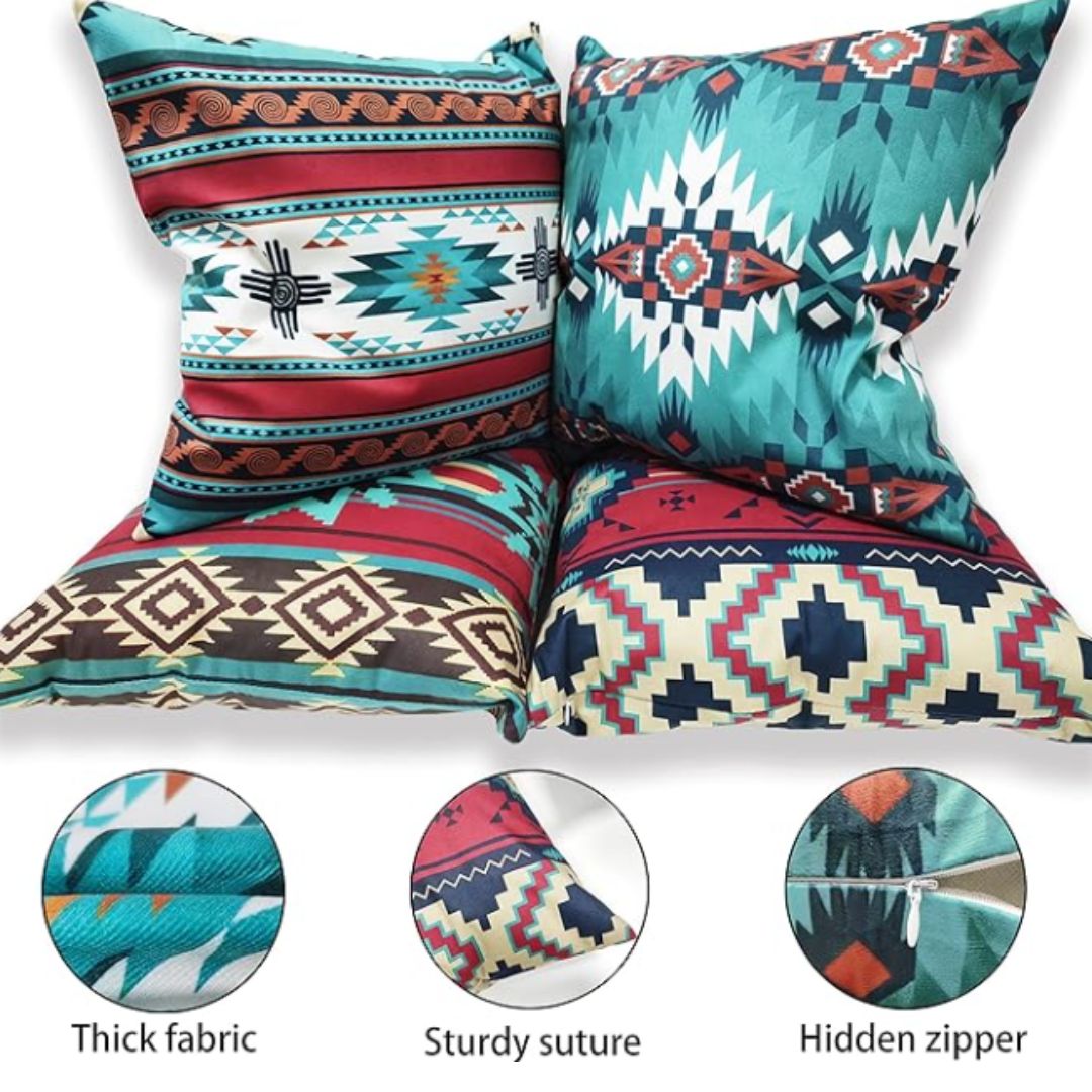 Turquoise Decorative Cushion Pillow Cases Pack of 4