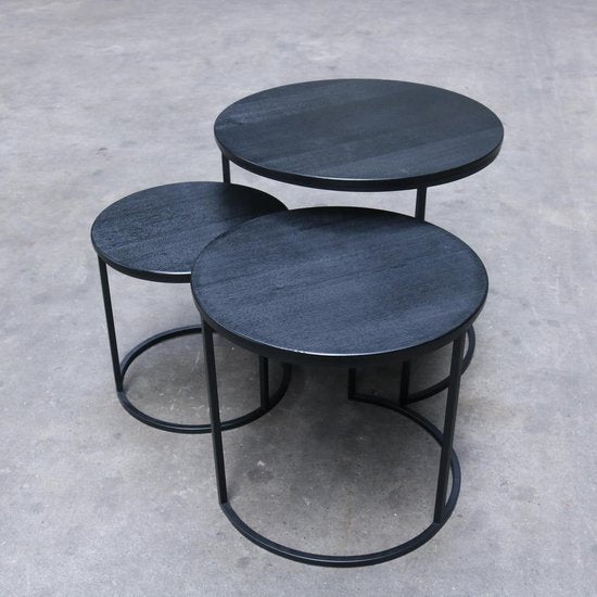 Blackish Side Roundy Lounge Living Room Center Nesting Tables (Set of 3) - waseeh.com