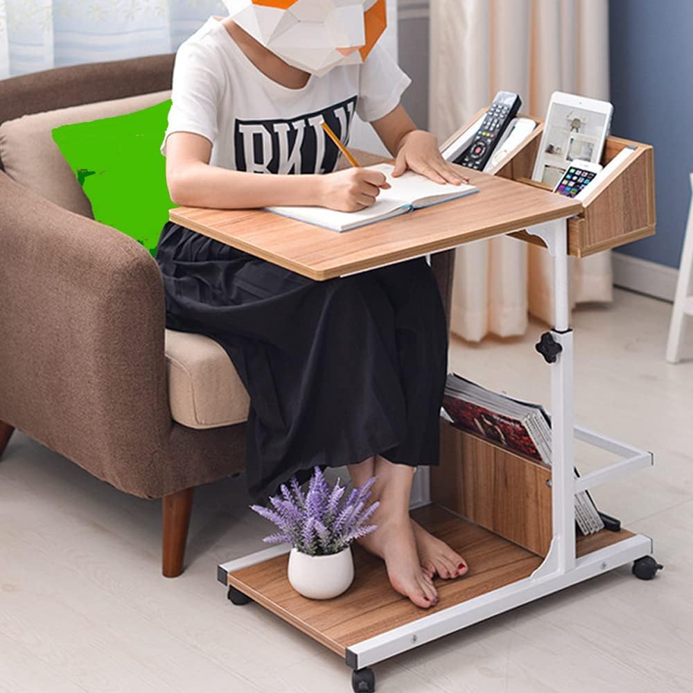 Movable Bed Side Computer Table With Wheels Storage Adjustable Table - waseeh.com