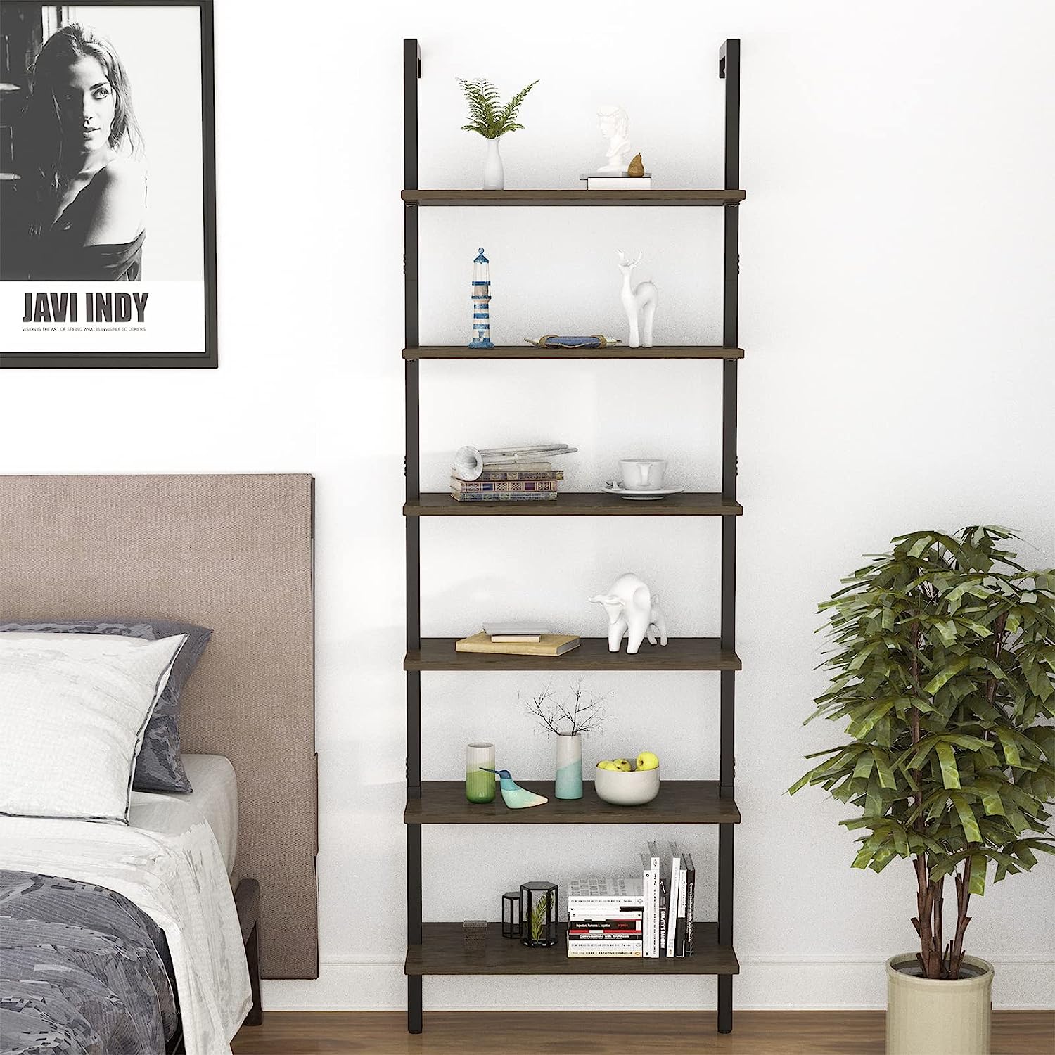 Open Tall Wall Mount Bookcase Standing Leaning Wall Shelves - waseeh.com