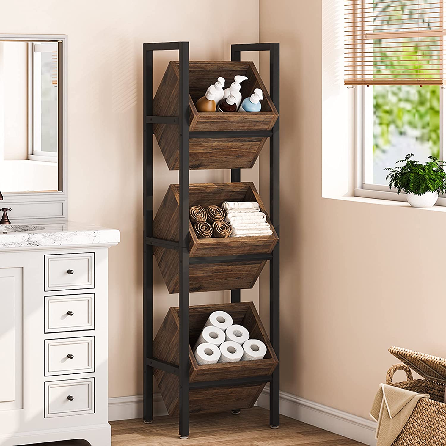 Standing Basket Storage Tower for Kitchen Bathroom Living Room - waseeh.com