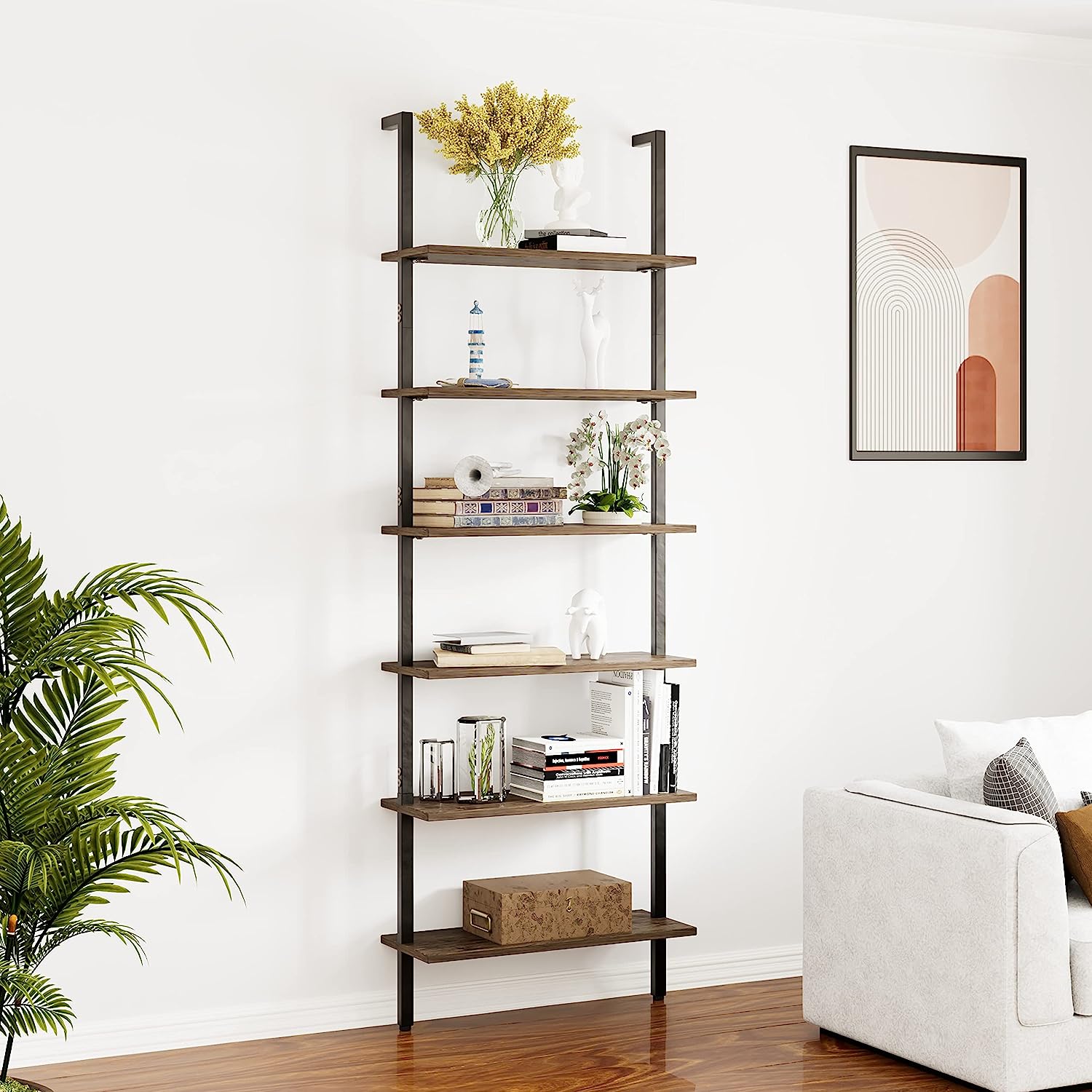 Open Tall Wall Mount Bookcase Standing Leaning Wall Shelves - waseeh.com