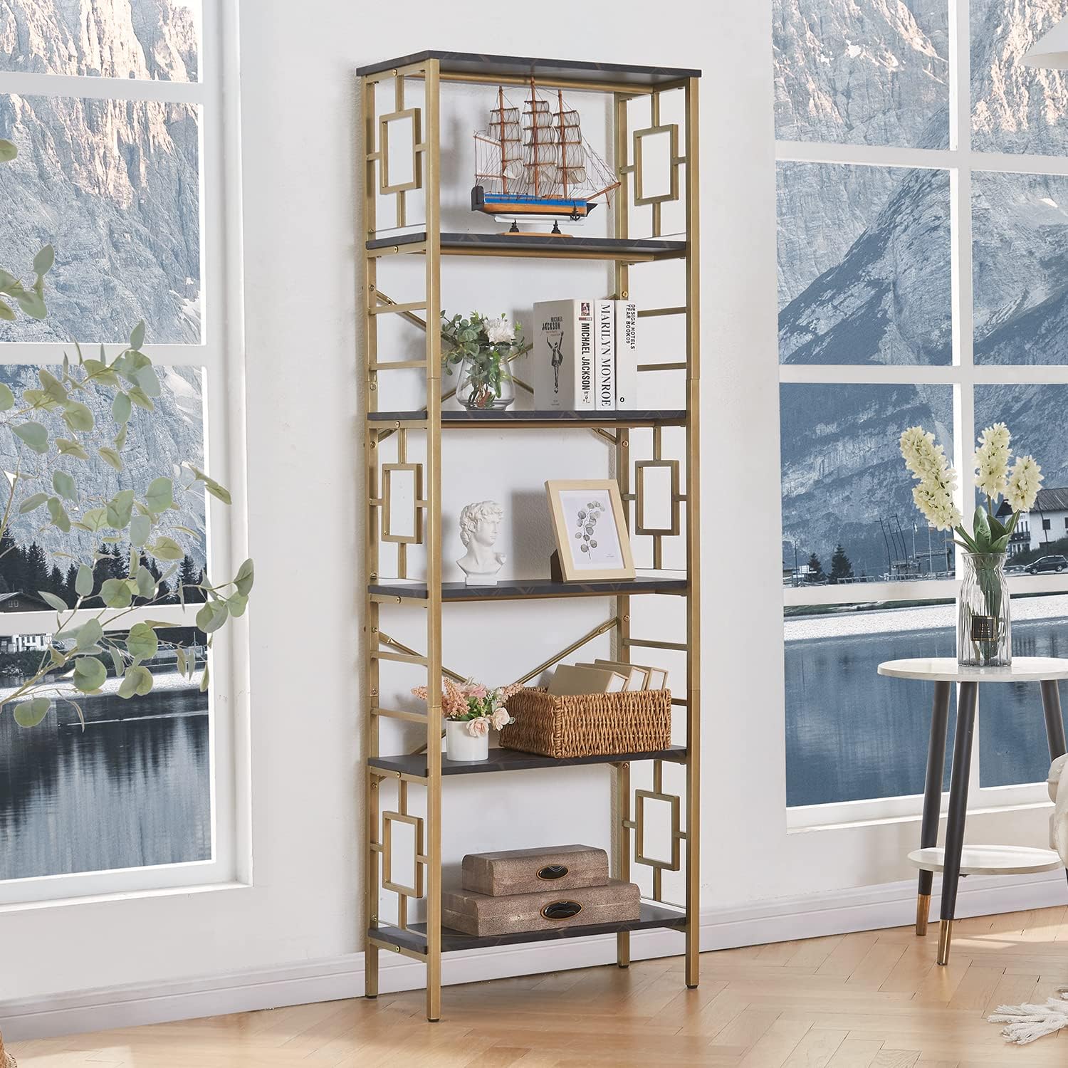 Golden Storage Modern Bookshelf for Home Office Living Room and Bedroom - waseeh.com