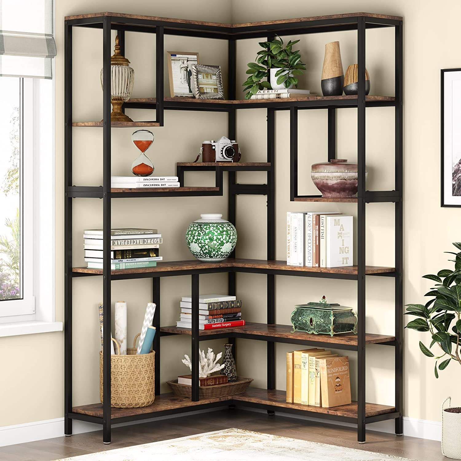 6 Shelf Sandine Corner Bookcase - waseeh.com