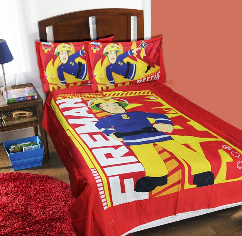 SINGLE KIDS BED SHEET - SATIN - FIREMAN