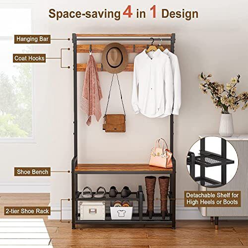 Mr. IronStone Entryway Living Lounge Bedroom Coat Hanging Shoes Organizer Storage Rack - waseeh.com